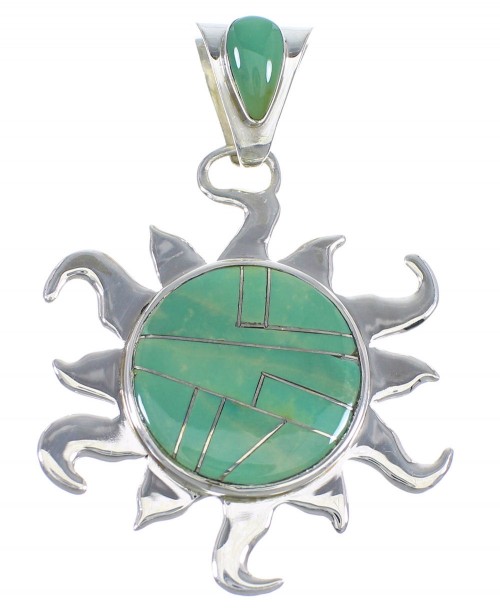 Southwest Authentic Sterling Silver And Turquoise Inlay Sun Pendant VX55184