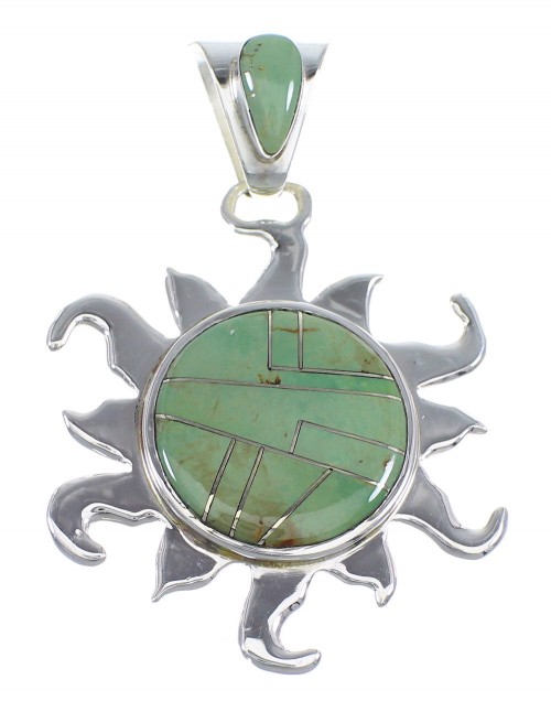 Authentic Sterling Silver And Turquoise Inlay Sun Pendant VX55187