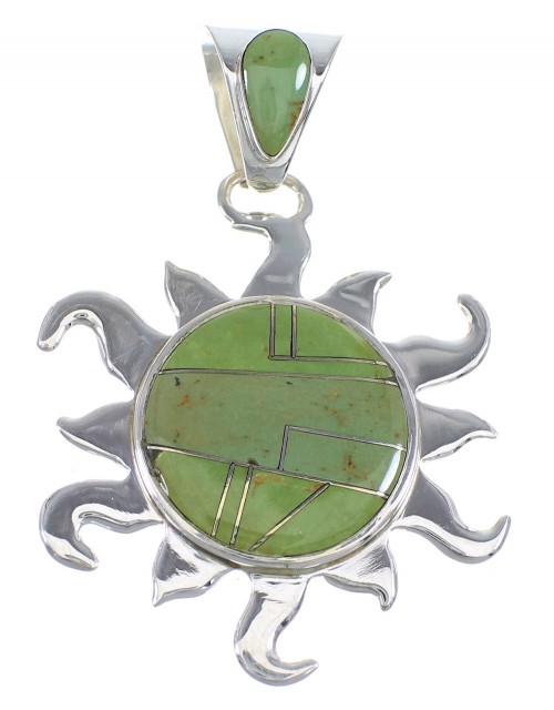 Sterling Silver And Turquoise Inlay Sun Pendant Jewelry VX55193
