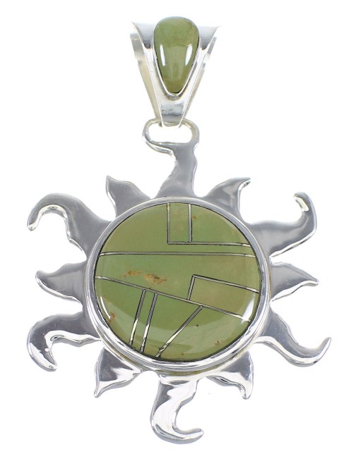 Southwest Sterling Silver And Turquoise Inlay Sun Pendant Jewelry VX55199