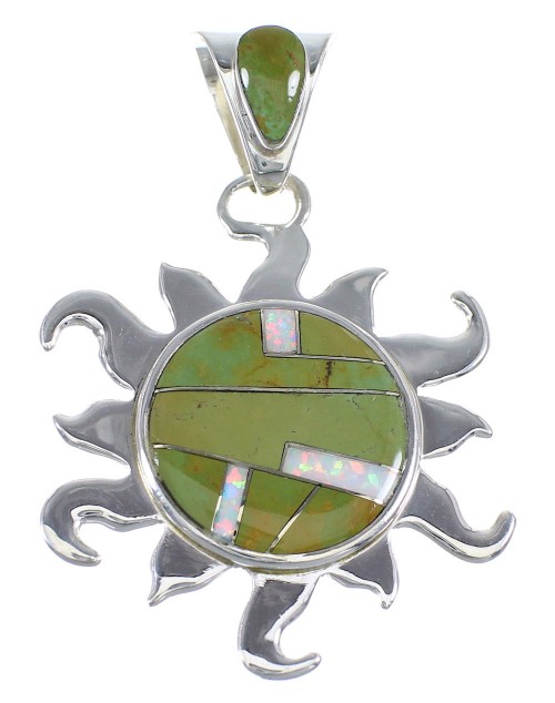 Sterling Silver Turquoise And Opal Inlay Sun Pendant Jewelry VX55204