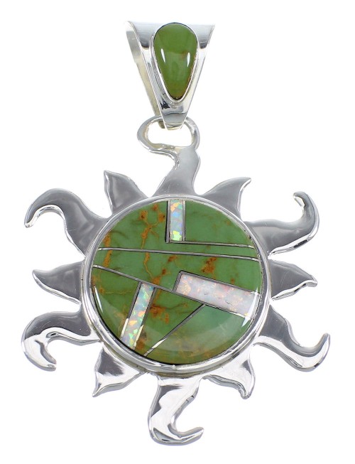 Genuine Sterling Silver Turquoise And Opal Inlay Sun Pendant Jewelry VX55206