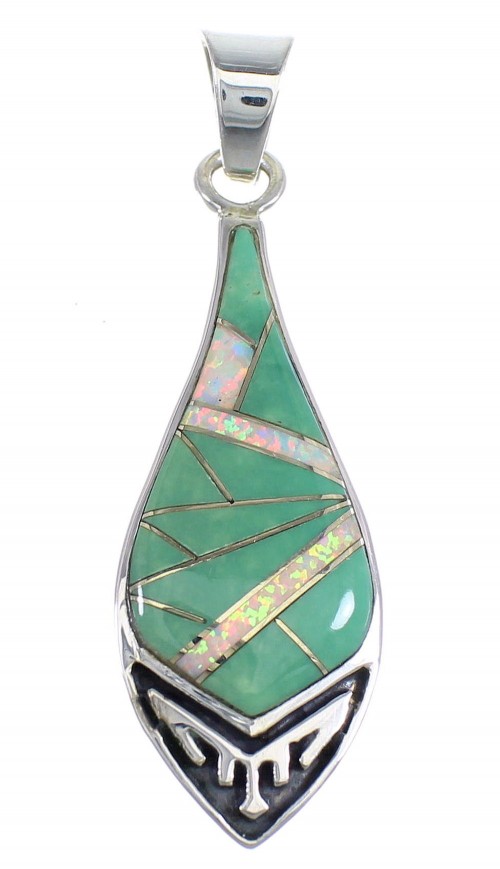 Turquoise And Opal Authentic Sterling Silver Southwestern Pendant VX54891