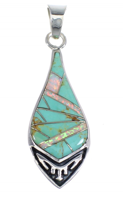 Turquoise And Opal Genuine Sterling Silver Pendant VX54894