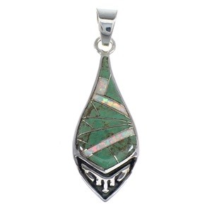 Turquoise And Opal Authentic Sterling Silver Southwestern Pendant VX54895