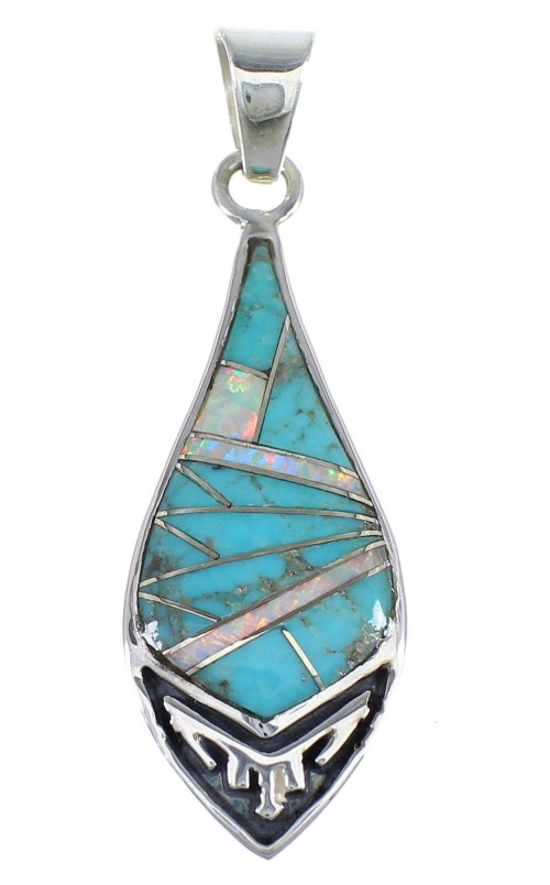 Genuine Sterling Silver Turquoise And Opal Southwestern Pendant VX54900