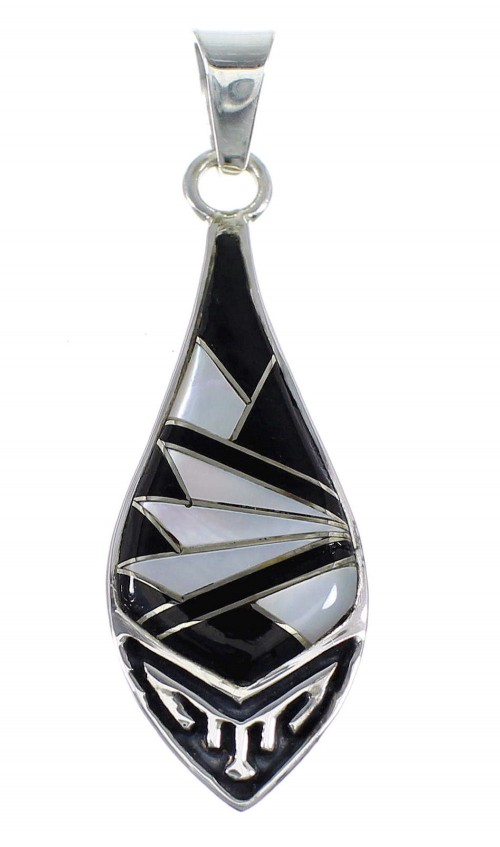 Sterling Silver Jet And Mother of Pearl Inlay Southwest Pendant VX54908