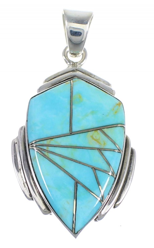 Sterling Silver And Turquoise Inlay Southwestern Pendant VX54750