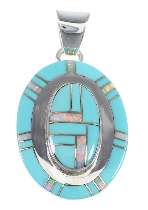Turquoise And Opal Genuine Sterling Silver Pendant Southwestern Jewelry VX54833