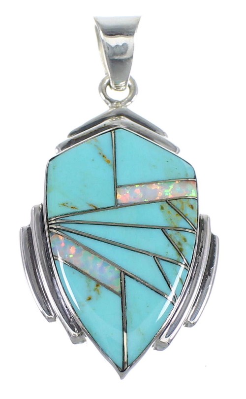 Southwestern Turquoise And Opal Inlay Genuine Sterling Silver Pendant Jewelry VX54854