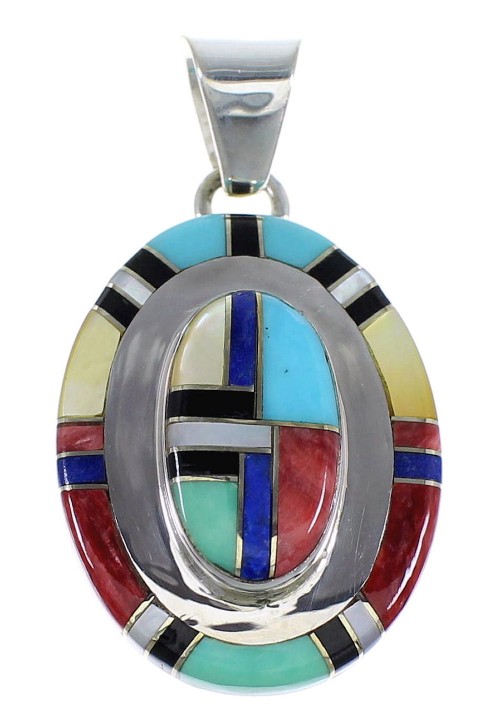 Multicolor Inlay And Sterling Silver Southwest Pendant VX54705