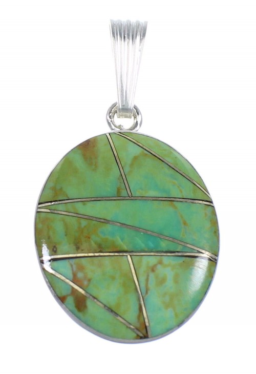 Turquoise Inlay And Silver Southwest Pendant Jewelry VX55433