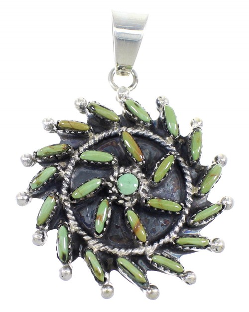 Genuine Sterling Silver And Turquoise Needlepoint Southwest Pendant VX55479