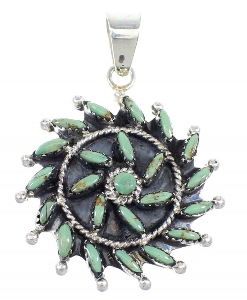 Sterling Silver And Turquoise Needlepoint Southwest Pendant Jewelry VX55480