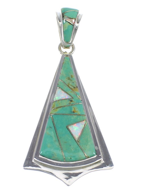 Southwest Turquoise And Opal Inlay Authentic Sterling Silver Pendant VX55545