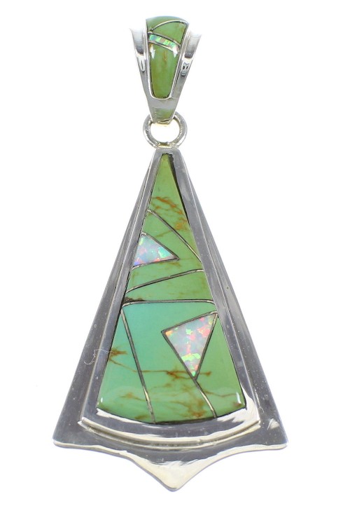 Southwest Turquoise And Opal Inlay Sterling Silver Pendant VX55546