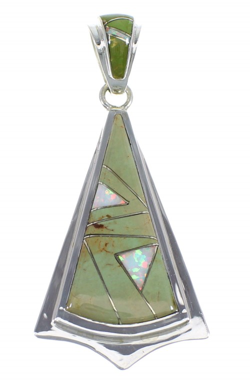 Southwest Turquoise And Opal Inlay Silver Pendant VX55547