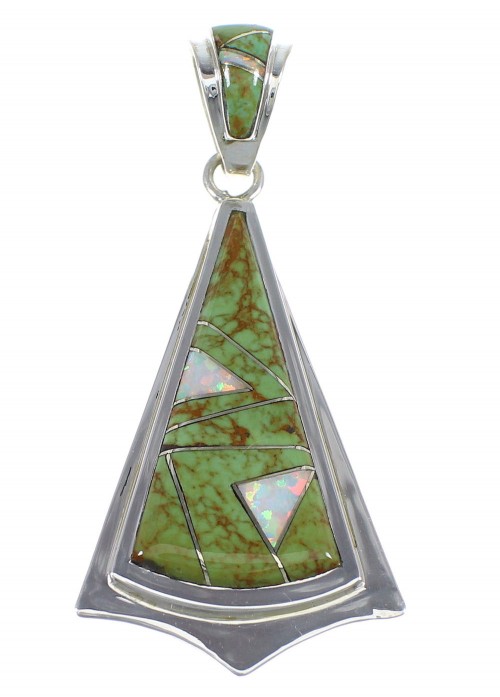 Southwest Silver Turquoise And Opal Inlay Pendant VX55550