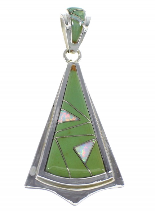 Southwest Turquoise And Opal Inlay Silver Pendant VX55552