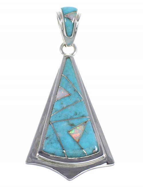 Turquoise And Opal Inlay Authentic Sterling Silver Pendant VX55558