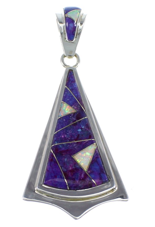 Southwest Magenta Turquoise And Opal Sterling Silver Pendant VX55581