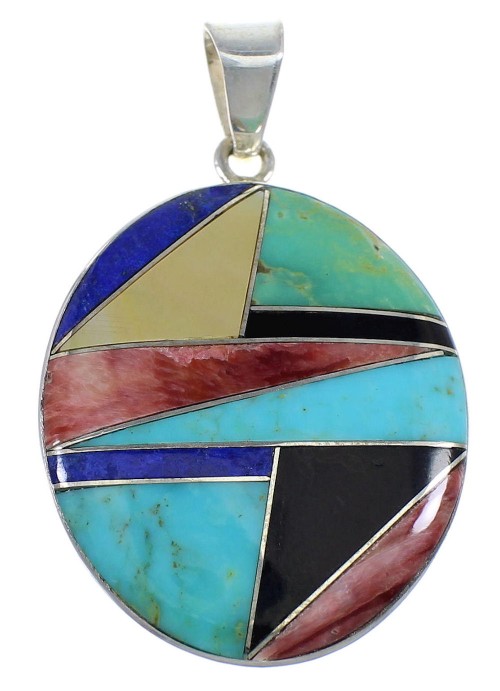 Multicolor Inlay And Genuine Sterling Silver Pendant VX55596