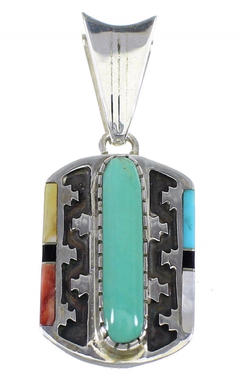 Multicolor Inlay And Genuine Sterling Silver Southwest Pendant VX55604