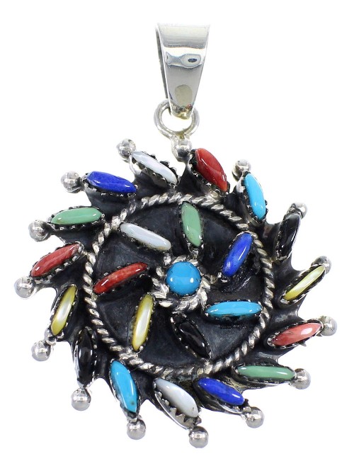 Southwestern Multicolor Needlepoint And Sterling Silver Pendant Jewelry VX55617