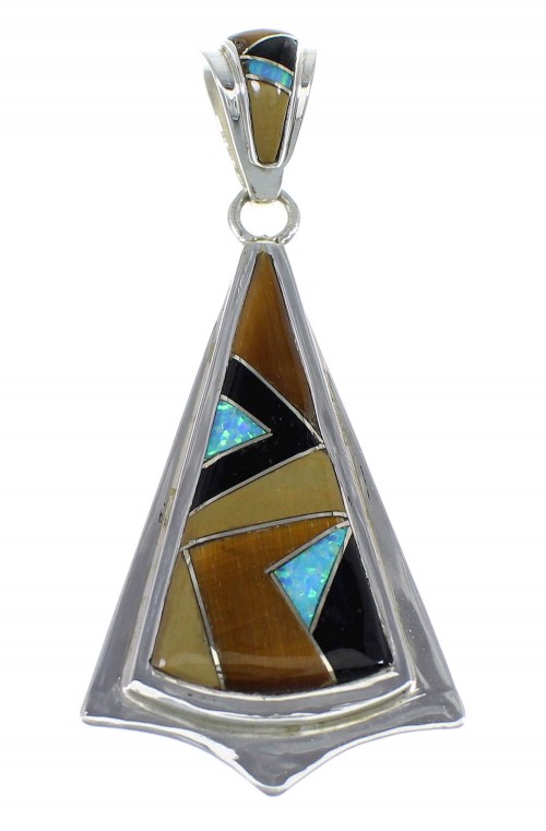 Southwest Multicolor Inlay And Genuine Sterling Silver Pendant VX55628