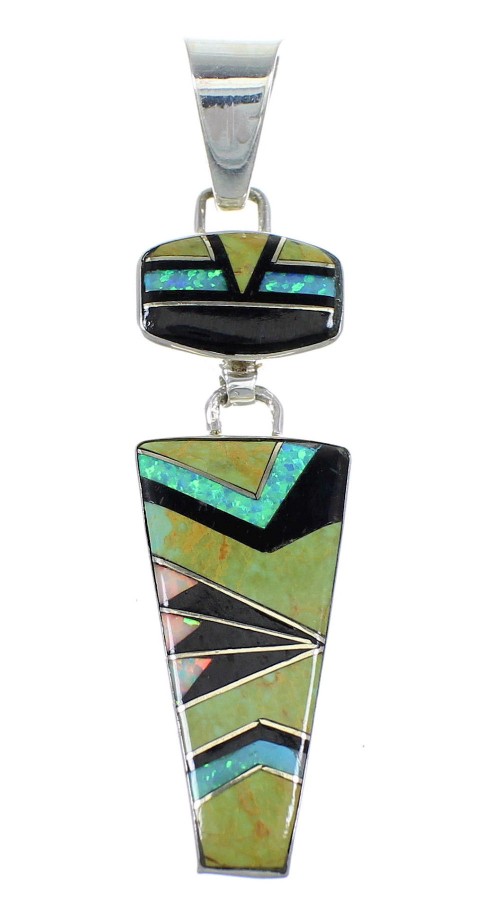 Southwest Sterling Silver And Multicolor Inlay Pendant Jewelry VX55647