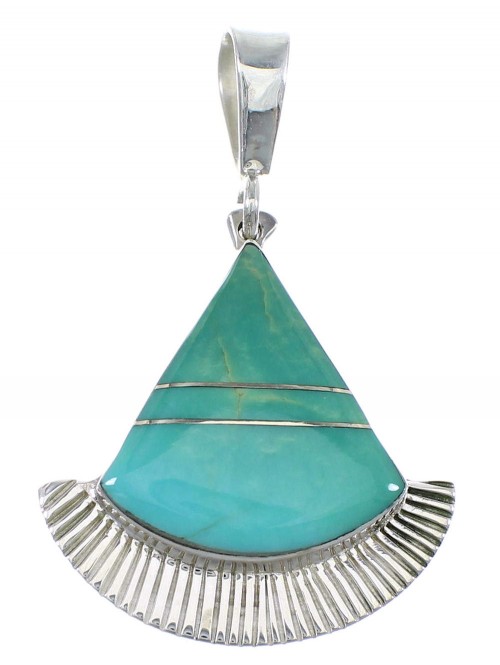 Genuine Sterling Silver and Turquoise Inlay Southwestern Pendant Jewelry VX55674