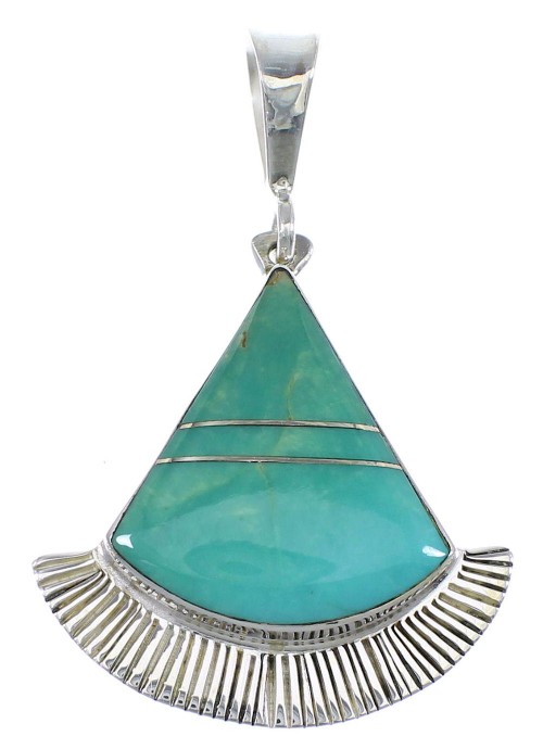 Authentic Sterling Silver and Turquoise Inlay Southwestern Pendant Jewelry VX55675