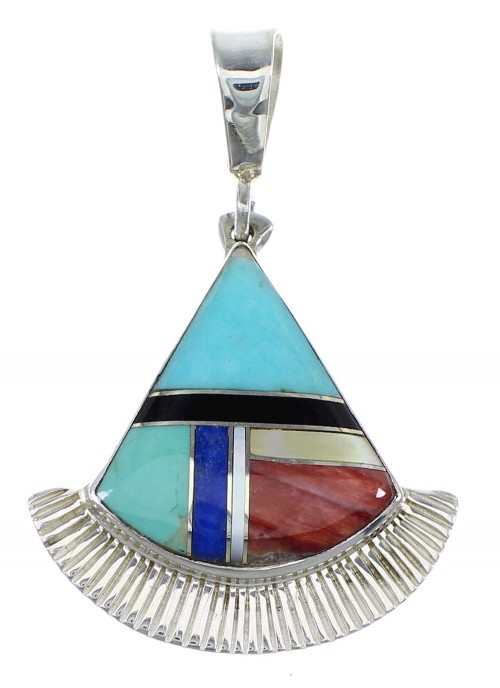 Sterling Silver Multicolor Inlay Southwest Slide Pendant Jewelry VX55773