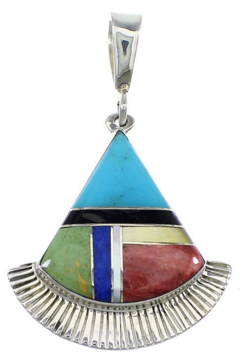 Genuine Sterling Silver Multicolor Inlay Southwest Slide Pendant Jewelry VX55778