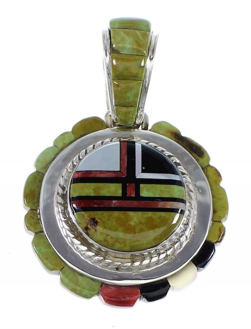 Authentic Sterling Silver Multicolor Inlay Southwest Slide Pendant Jewelry VX55780