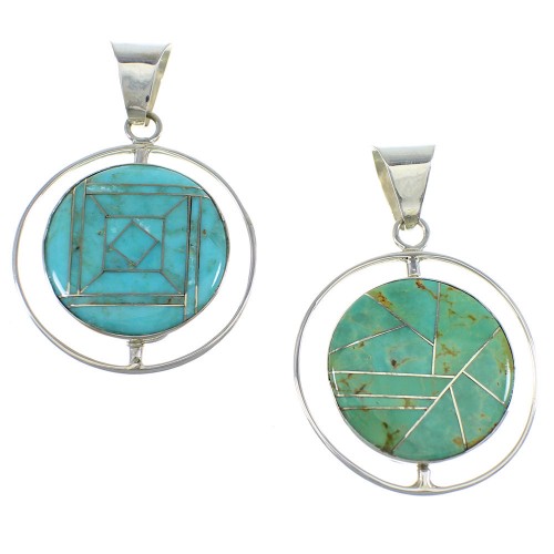 Turquoise Inlay And Silver Reversible Pendant VX55797