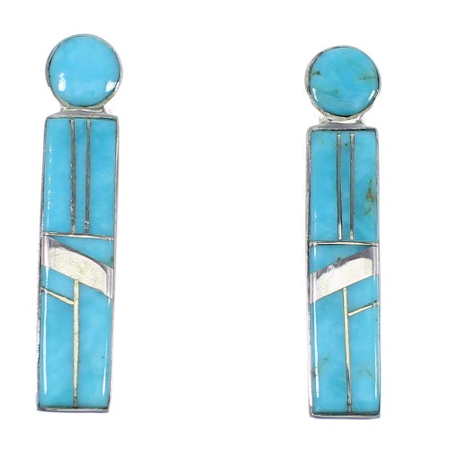 Genuine Sterling Silver Turquoise Inlay Post Earrings RX56053