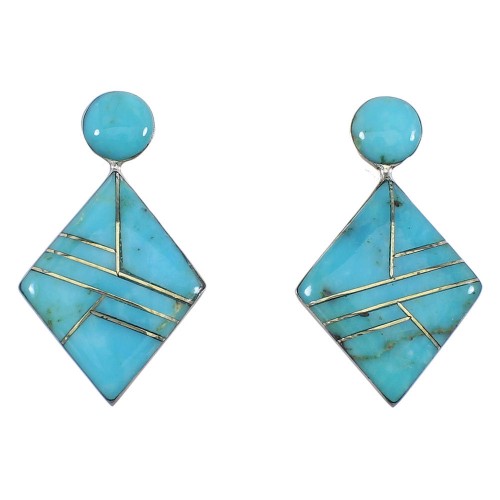 Genuine Sterling Silver Southwestern Turquoise Inlay Post Earrings RX56077