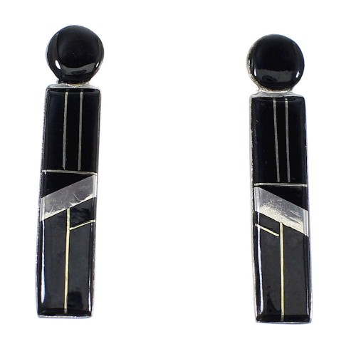 Authentic Sterling Silver Jet Inlay Post Earrings RX56117