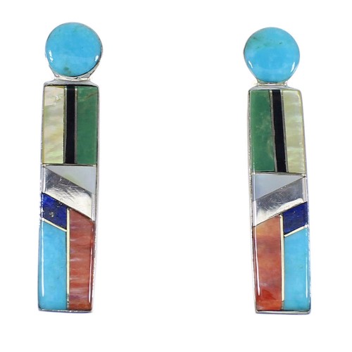 Sterling Silver Multicolor Inlay Post Earrings RX56123