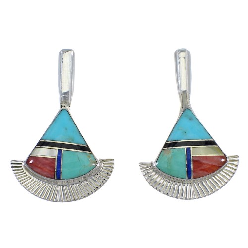 Multicolor Inlay Southwest Silver Post Earrings RX56133