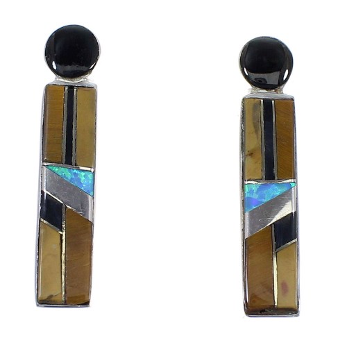 Multicolor Inlay Sterling Silver Post Earrings RX56143