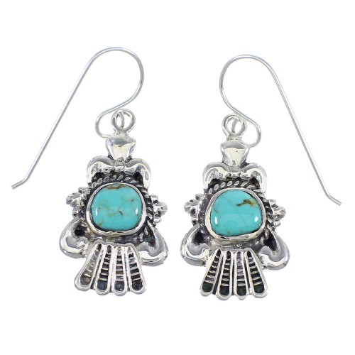Genuine Sterling Silver And Turquoise Hook Dangle Earrings RX55789