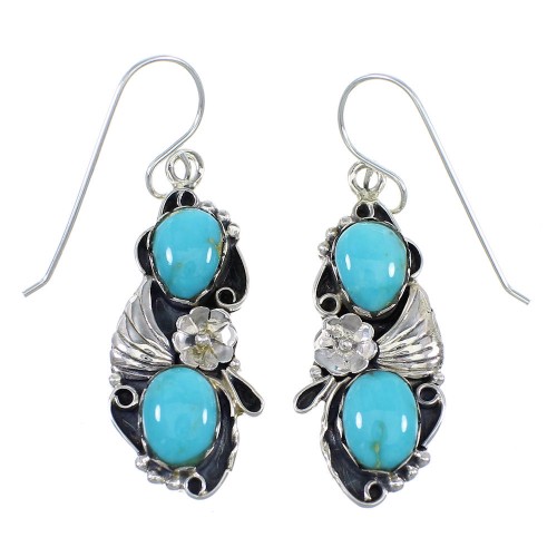 Sterling Silver Southwestern Flower Turquoise Hook Earrings RX55801