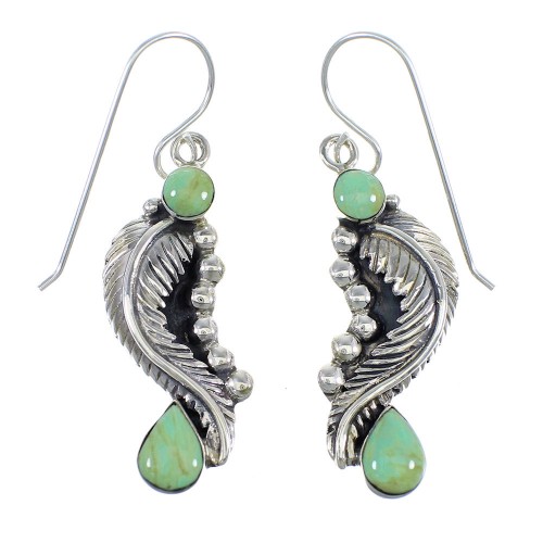 Southwest Turquoise Sterling Silver Feather Hook Earrings RX55815