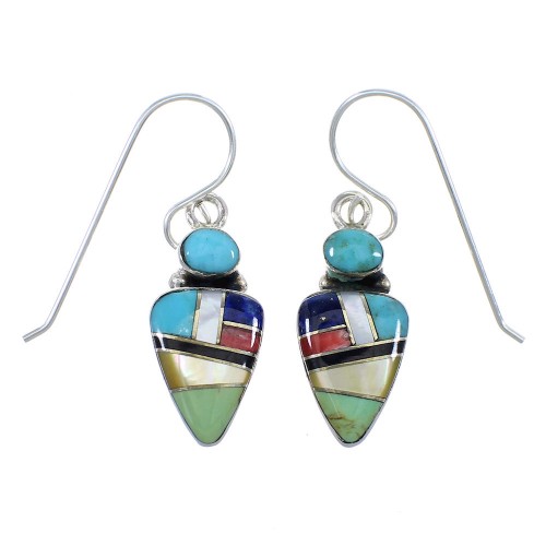 Southwest Multicolor Sterling Silver Hook Earrings RX55841