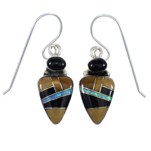 Multicolor Inlay Sterling Silver Hook Earrings RX55842