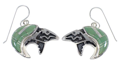 Southwestern Sterling Silver Turquoise Bear Arrow Hook Dangle Earrings VX55831