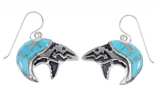 Genuine Sterling Silver Turquoise Bear Arrow Southwest Hook Dangle Earrings VX55837