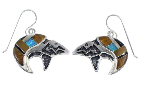 Silver Multicolor Bear Arrow Hook Dangle Earrings VX55934